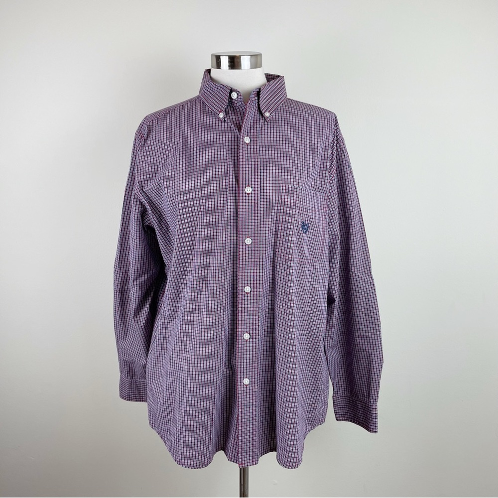 Chaps Red White Blue Plaid Check Button Down Shirt Long Sleeve Men Large